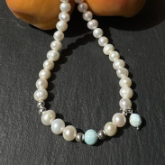 Choker Natural Pearls with Larimar